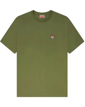 KENZO Tiger-Embroidered Cotton T-Shirt - Green
