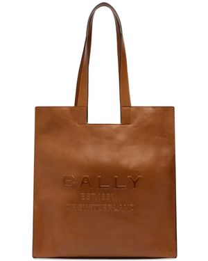 Bally Embossed-Logo Leather Tote Bag - Brown