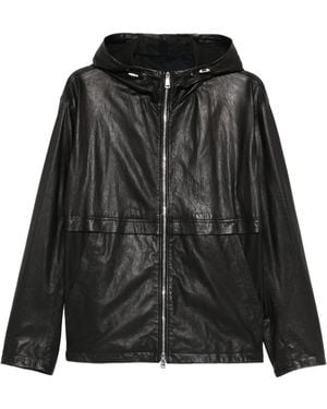 Tagliatore Hooded Zip-Up Leather Jacket - Black