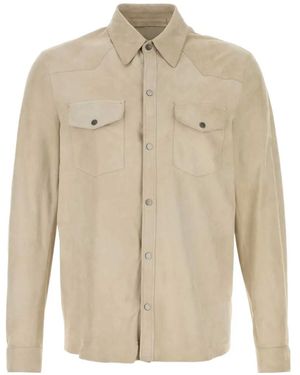 SANTORO Suede Western Shirt Jacket - Natural