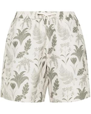 Sunspel Leaf-Print Swim Shorts - White