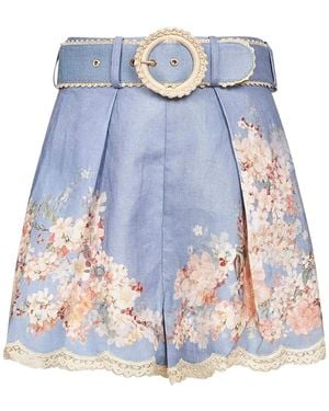 Zimmermann Cascadian Tuck Ramie Shorts - Blue