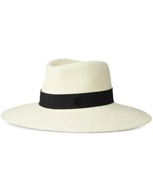 Maison Michel Grosgrain-Trim Straw Fedora Hat - White