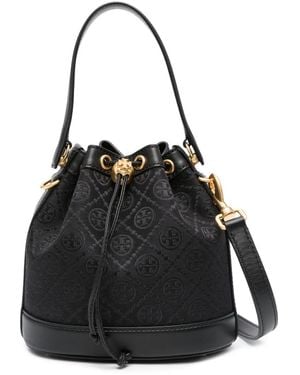 Tory Burch T モノグラム バケットバッグ - ブラック