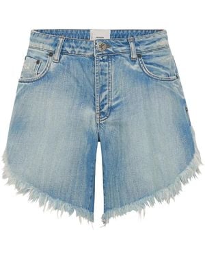 One Teaspoon Frankies Frayed Asymmetric Denim Shorts - Blue
