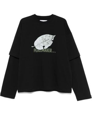 Peacemaker Oamc T-Shirt im Layering-Look mit Blättern - Schwarz