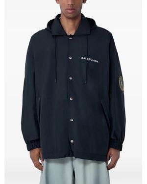 Balenciaga Hooded Logo-Embroidered Jacket - Black