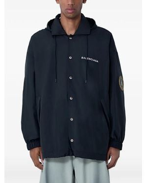 Balenciaga Hooded Logo-Embroidered Jacket - Black