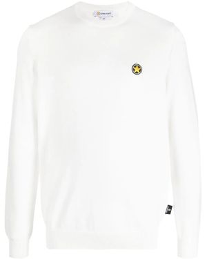 Star Point Logo-Patch Cotton Sweater - White