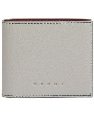 Marni Pebbled-Stitch Leather Wallet - Gray