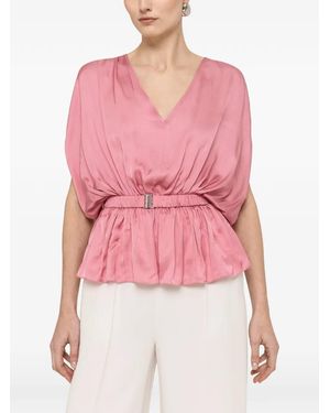 Nissa Belted V-Neck Top - Pink