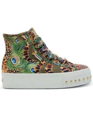 CAMILLA X Superga Peacock Print Studded Trainers - Green