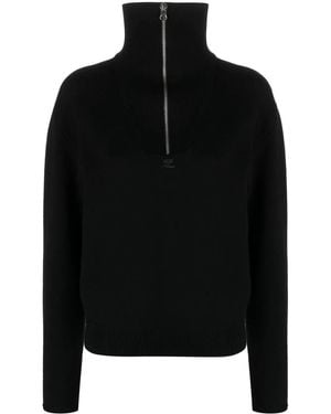 Courreges High Collar Zip Closure Wool Sweater - Schwarz