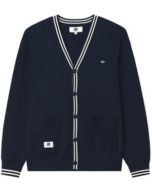Chocoolate Stripe-Trim Button-Up Cardigan - Blue