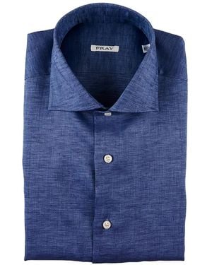 Fray Slub-Texture Spread-Collar Shirt - Blue
