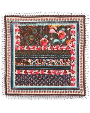 Bimba Y Lola Burgundy Ikat Flower Patchwork Shawl - Red