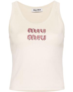 Miu Miu Camiseta con logo con apliques - Rosa