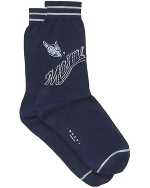 Marni Embroidered-Logo Socks - Blue