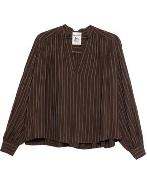 Semicouture Pinstriped Gathered Top - Brown
