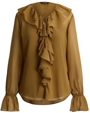 Ralph Lauren Ruffle-Trim Crinkle Blouse - Green