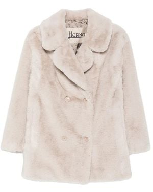 Herno Faux-Fur Double-Breasted Coat - White