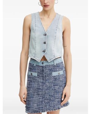 Morgan Button V-Neck Top - Blue