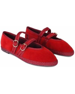 Flabelus Claire Velvet Double-Strap Ballet Flats - Red