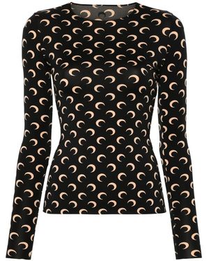 Marine Serre Brand-print Fitted Stretch-jersey Top - Black
