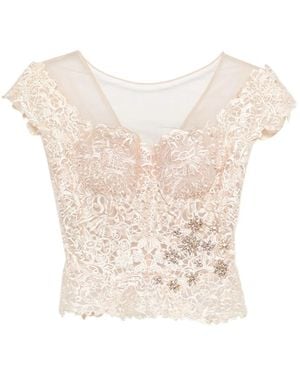 Gemy Maalouf Top con encaje y lentejuelas - Blanco