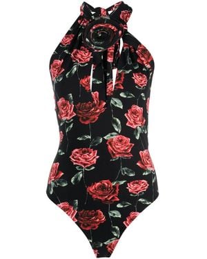 Magda Butrym Floral-Print Keyhole-Neck Bodysuit - Red