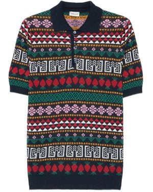 GALLIA Geometric-Pattern Polo Shirt - Black