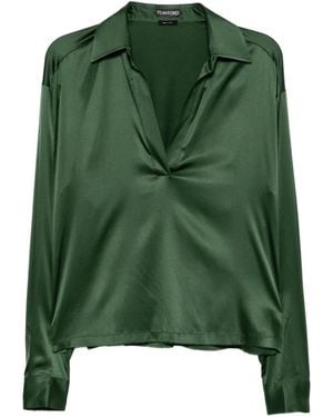 Tom Ford Logo-Embroidered Satin Tunic - Green