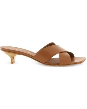 Vicini Crossed Bands Square Toe Mules - Brown