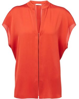 Vince Cap-Sleeve Placket Blouse - Red