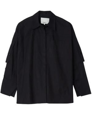 3.1 Phillip Lim Convertible-Sleeve Drop-Back Cotton Shirt - Black