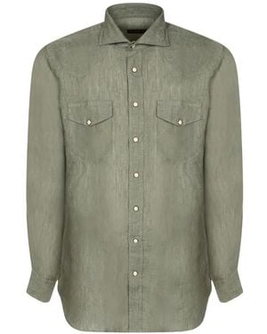 Dell'Oglio Western-Yoke Press-Stud Shirt - Green