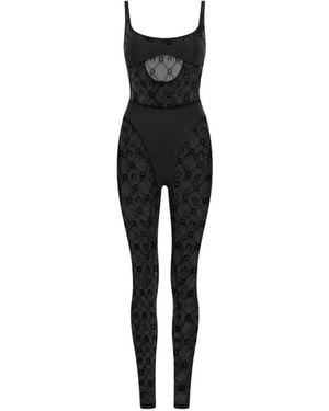 Marine Serre Moonogram Mesh Catsuit - Black