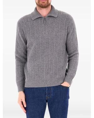 Ballantyne Ribbed-Knit Quarter-Zip Jumper - Grey
