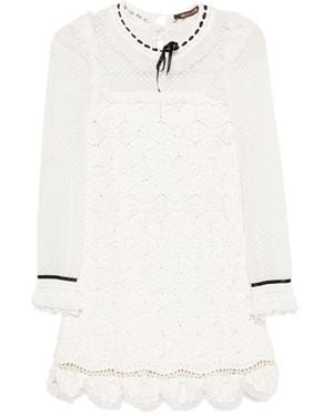 Roberto Cavalli Crochet Ribbon-Detail Mini Dress - White