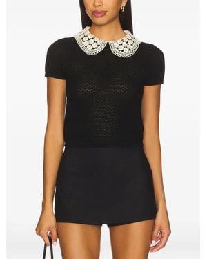 Alice + Olivia Crochet-Collar Short-Sleeve Top - Black