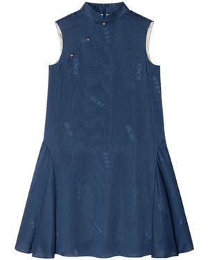 Shanghai Tang Mandarin-Collar Silk Mini Dress - Blue