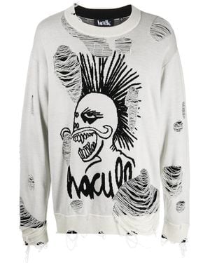 Haculla Logo-Knit Distressed Jumper - Grey