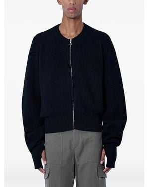 Rier Ribbed-Knit Zip-Up Cardigan - Blue