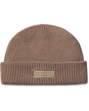 Calvin Klein Geribbelde Muts Met Logopatch - Bruin