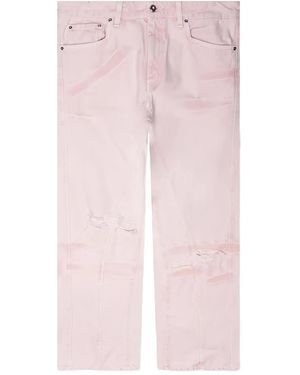 PDF Rich Kid Frayed-Detail Embroidered Jeans - Pink