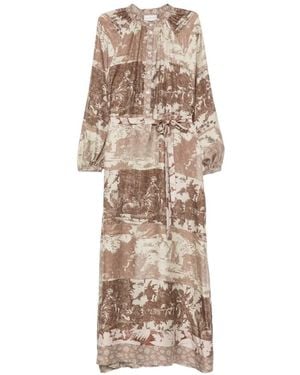 Pierre Louis Mascia Aloe Long-Sleeves Midi Dress - Natural