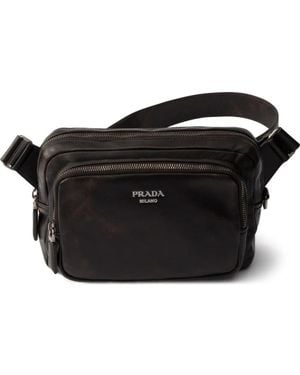 Prada Distressed Nappa Leather Shoulder Bag - Black