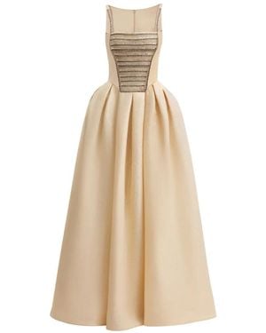 Gemy Maalouf Squared-Neck Beaded Jacquard Dress - Natural