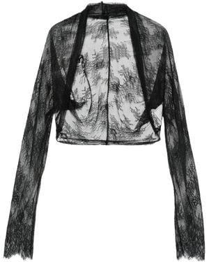 Alberta Ferretti Lace-Floral Cropped Jacket - Black