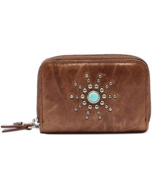 HTC Stud-Embellished Zip-Around Wallet - Brown